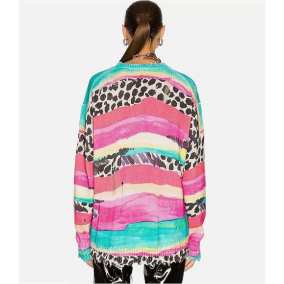 NWOT R13 Distressed Stripe Edge Oversize Cardigan Sweater Size XS Multi #2E405 - Picture 3 of 13